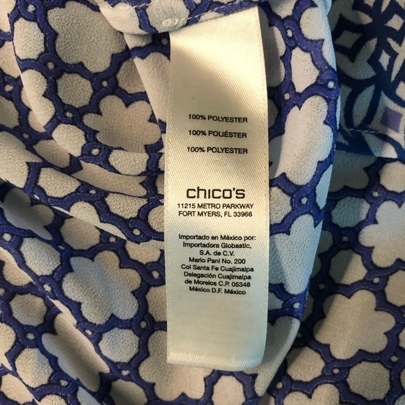 CHICOS - WOMENS BLUE FLORAL BLOUSE SIZE 1 - Picture 7 of 10